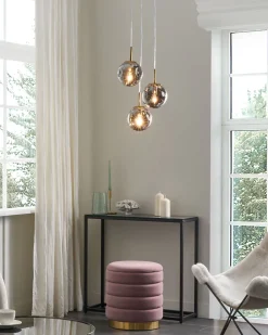 Candeeiro De Teto Para 3 Luzes Em Vidro Transparente E Bronze Ralfes