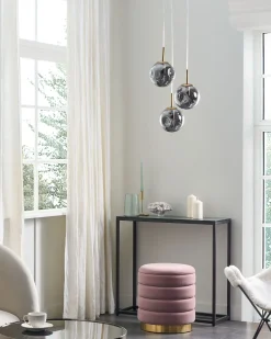 Candeeiro De Teto Para 3 Luzes Em Vidro Transparente E Bronze Ralfes