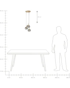 Candeeiro De Teto Para 3 Luzes Em Vidro Transparente E Bronze Ralfes