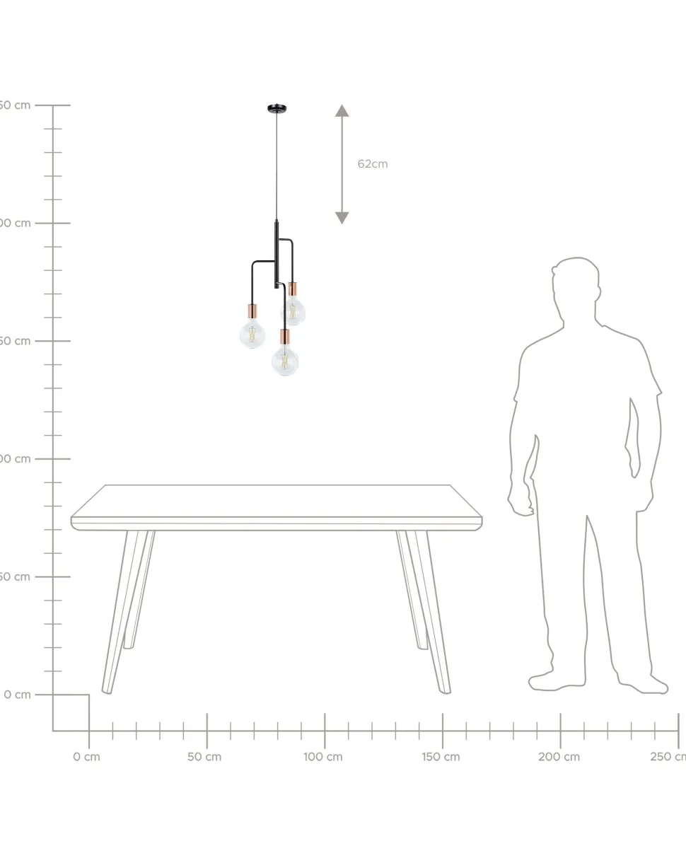 Candeeiro De Teto Para 3 Lampadas Preto Bogna