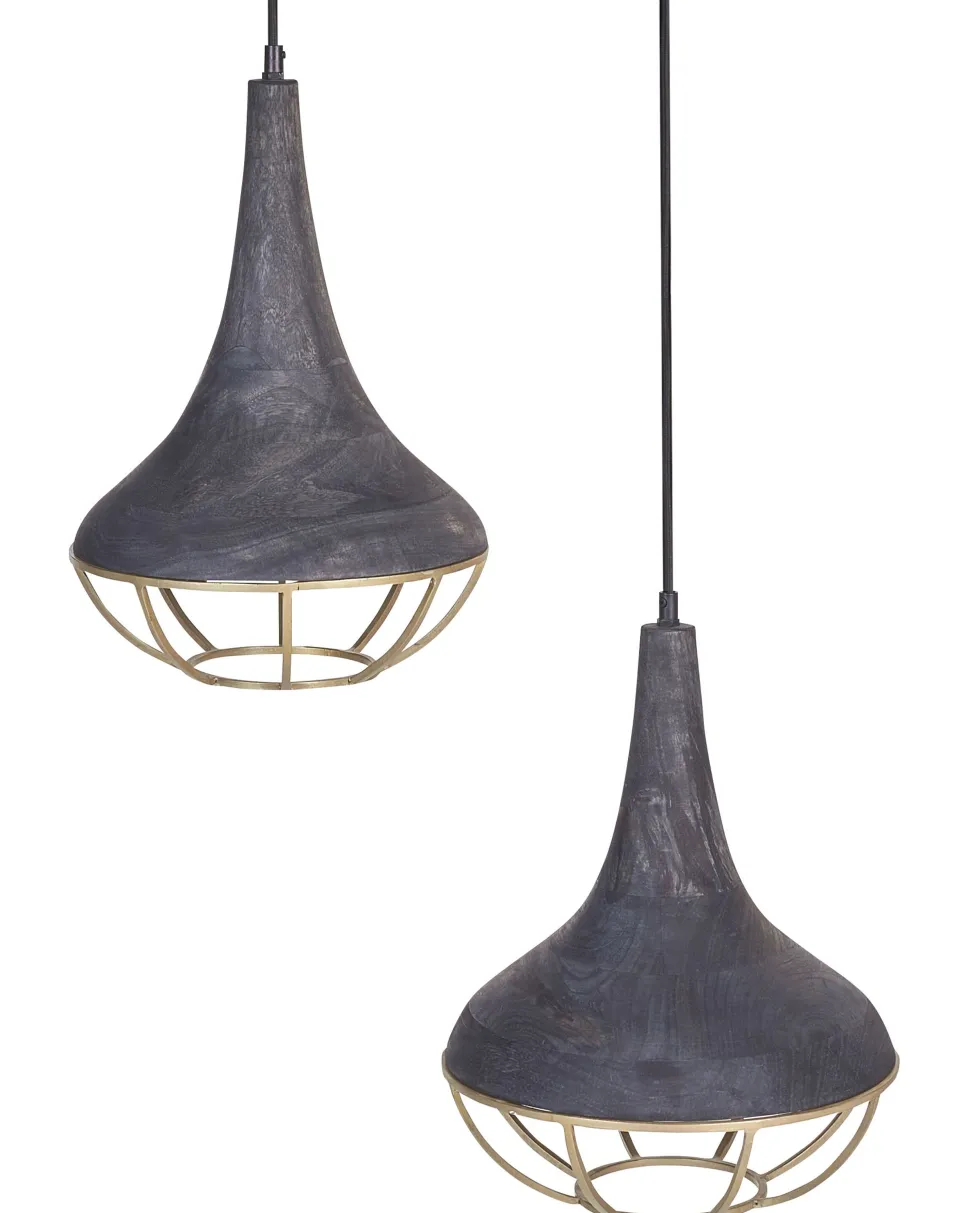 Candeeiro De Teto Para 2 Lampadas Em Madeira Preta Bagmati