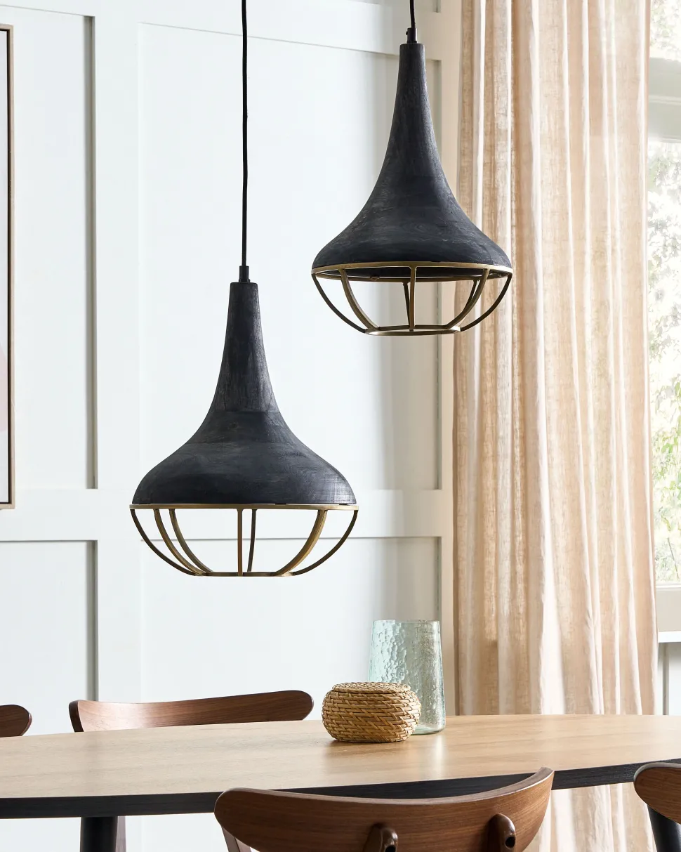 Candeeiro De Teto Para 2 Lampadas Em Madeira Preta Bagmati