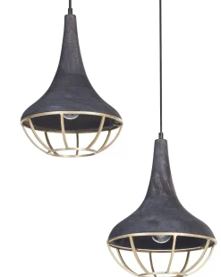 Candeeiro De Teto Para 2 Lampadas Em Madeira Preta Bagmati