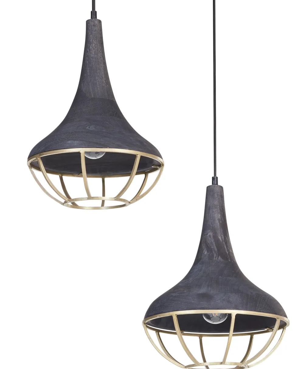 Candeeiro De Teto Para 2 Lampadas Em Madeira Preta Bagmati