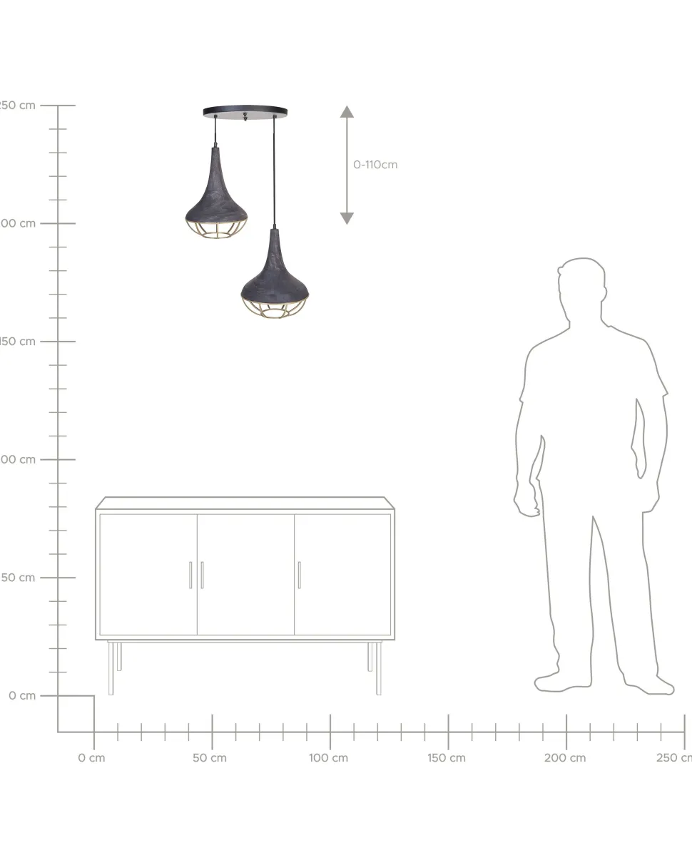 Candeeiro De Teto Para 2 Lampadas Em Madeira Preta Bagmati