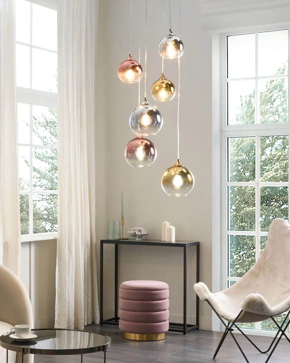 Candeeiro De Teto Para 6 Luzes Em Vidro Multicolor Tooma