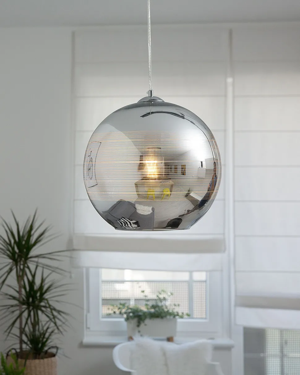 Candeeiro De Teto Prateado Abajur De Vidro Asaro