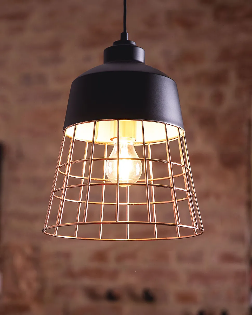 Candeeiro De Teto Preto Com Aros Cor De Cobre Monte