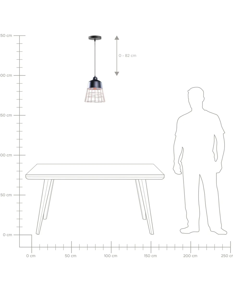 Candeeiro De Teto Preto Com Aros Cor De Cobre Monte
