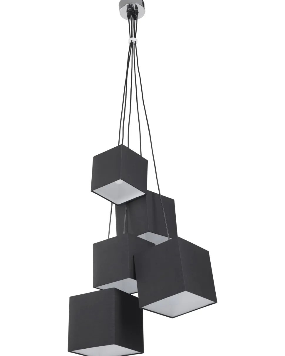 Candeeiro De Teto Preto Com 5 Abajures Em Forma De Cubo Mesta