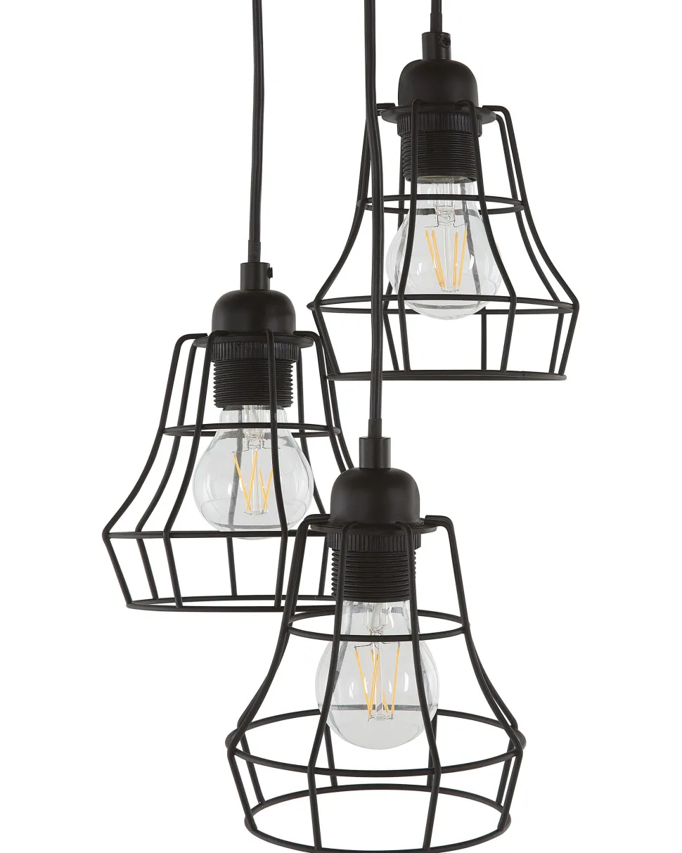 Candeeiro De Teto Preto Com 3 Unidades Pecwan