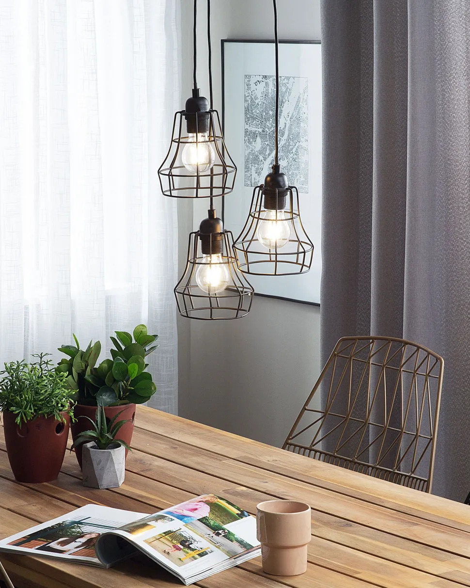 Candeeiro De Teto Preto Com 3 Unidades Pecwan