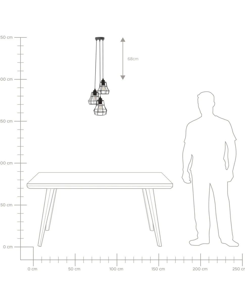 Candeeiro De Teto Preto Com 3 Unidades Pecwan