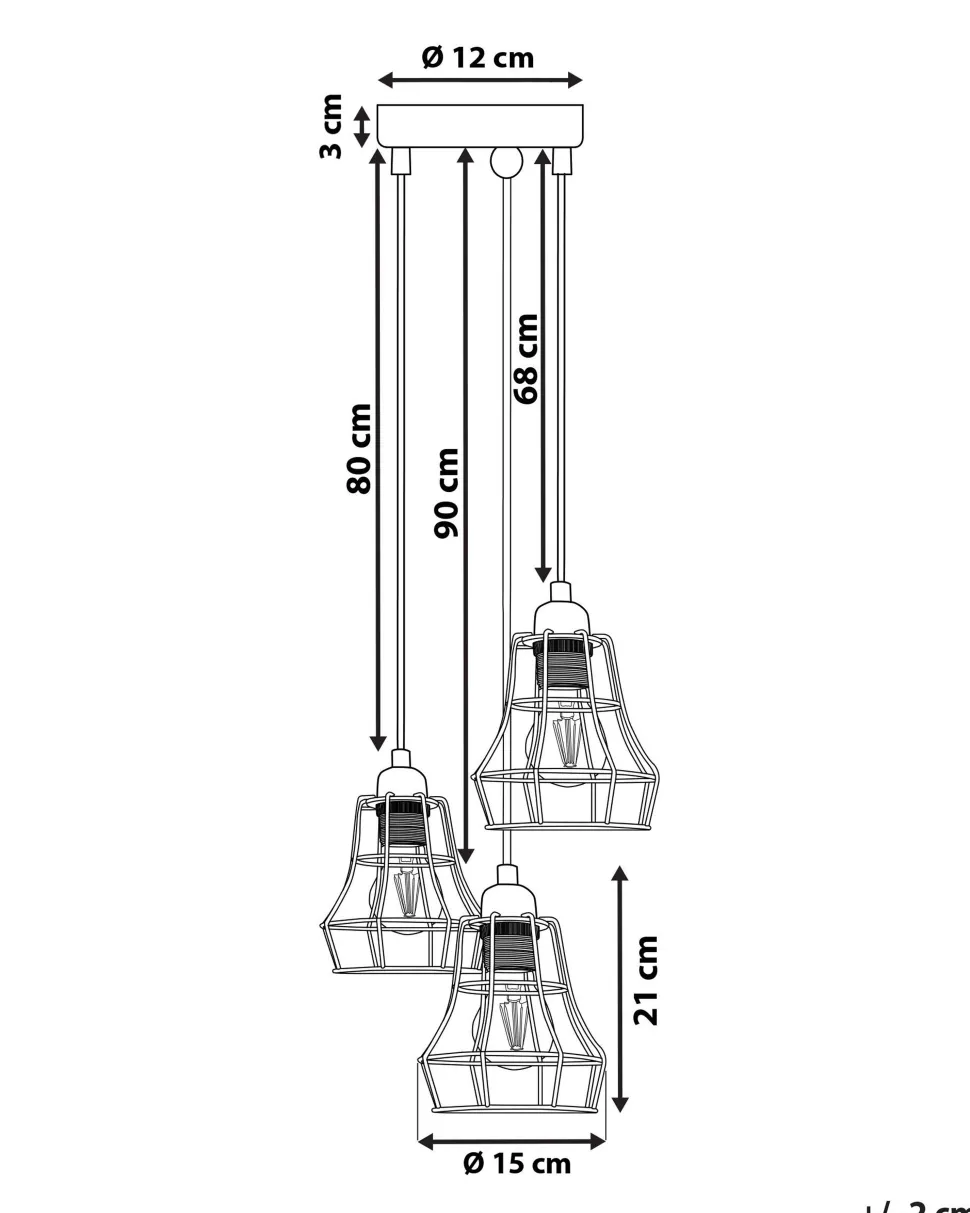 Candeeiro De Teto Preto Com 3 Unidades Pecwan