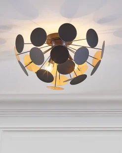 Candeeiro De Teto Preto E Dourado Para 3 Lampadas Maritsa