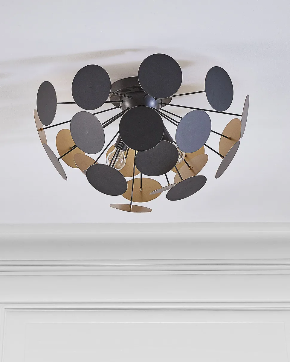 Candeeiro De Teto Preto E Dourado Para 3 Lampadas Maritsa