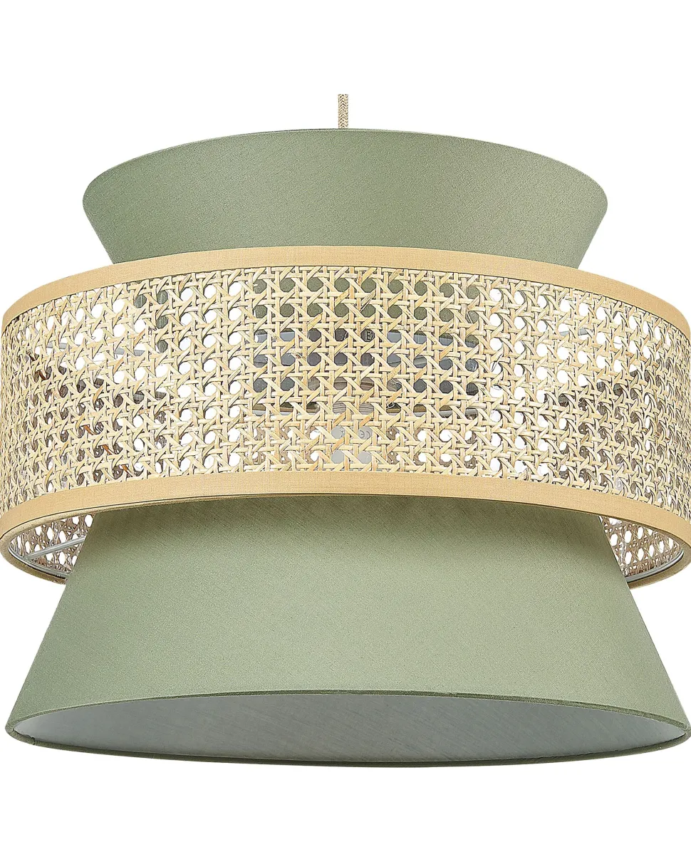 Candeeiro De Teto Suspenso Em Rattan Verde E Natural 167 Cm Luyano