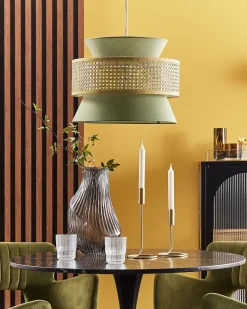 Candeeiro De Teto Suspenso Em Rattan Verde E Natural 167 Cm Luyano