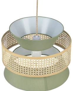 Candeeiro De Teto Suspenso Em Rattan Verde E Natural 167 Cm Luyano