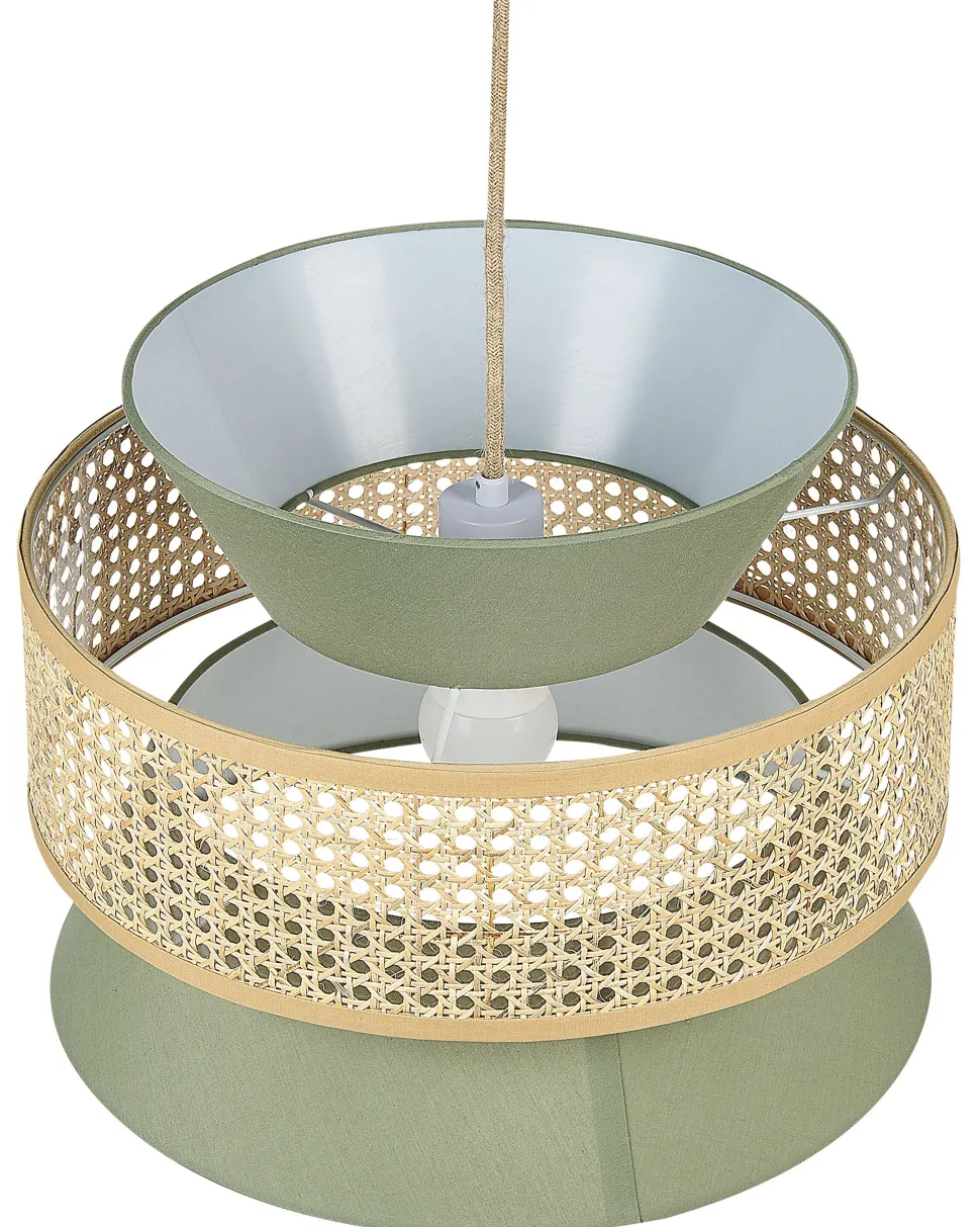 Candeeiro De Teto Suspenso Em Rattan Verde E Natural 167 Cm Luyano