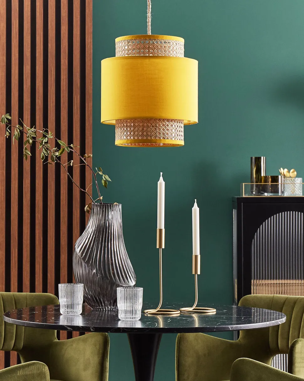 Candeeiro De Teto Suspenso Em Rattan Amarelo Natural 174 Cm Boeri