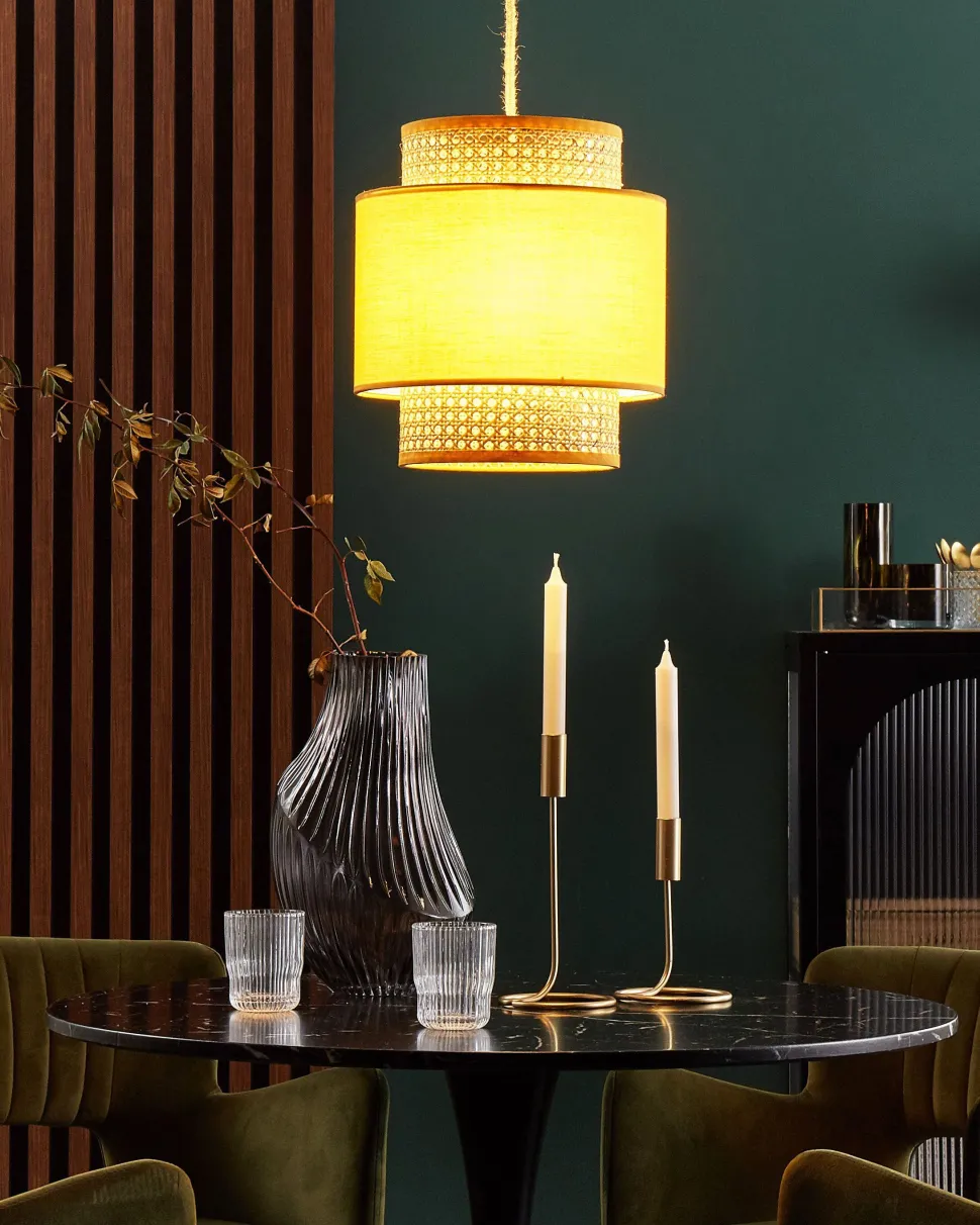 Candeeiro De Teto Suspenso Em Rattan Amarelo Natural 174 Cm Boeri