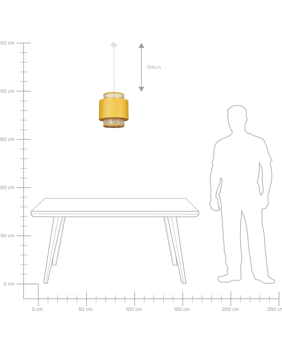 Candeeiro De Teto Suspenso Em Rattan Amarelo Natural 174 Cm Boeri