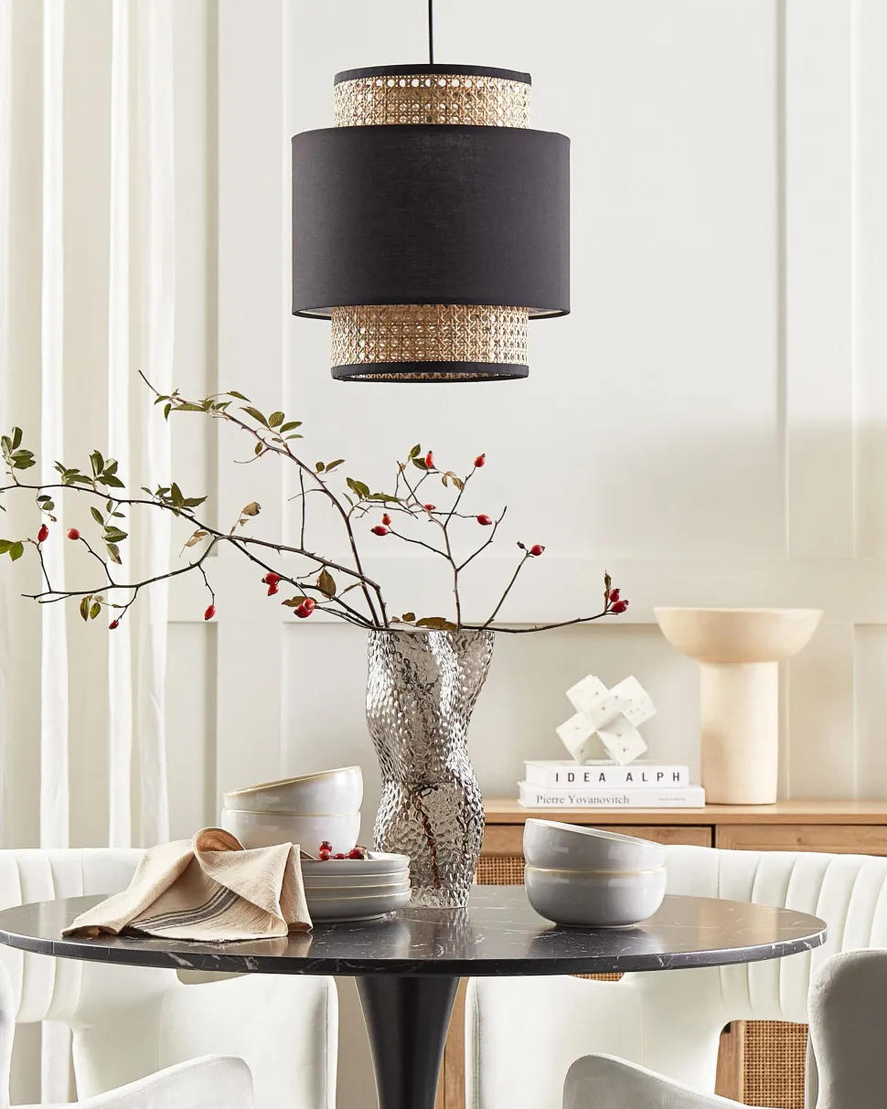 Candeeiro De Teto Suspenso Em Rattan Preto Natural 186 Cm Boeri