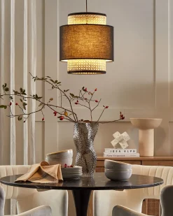 Candeeiro De Teto Suspenso Em Rattan Preto Natural 186 Cm Boeri