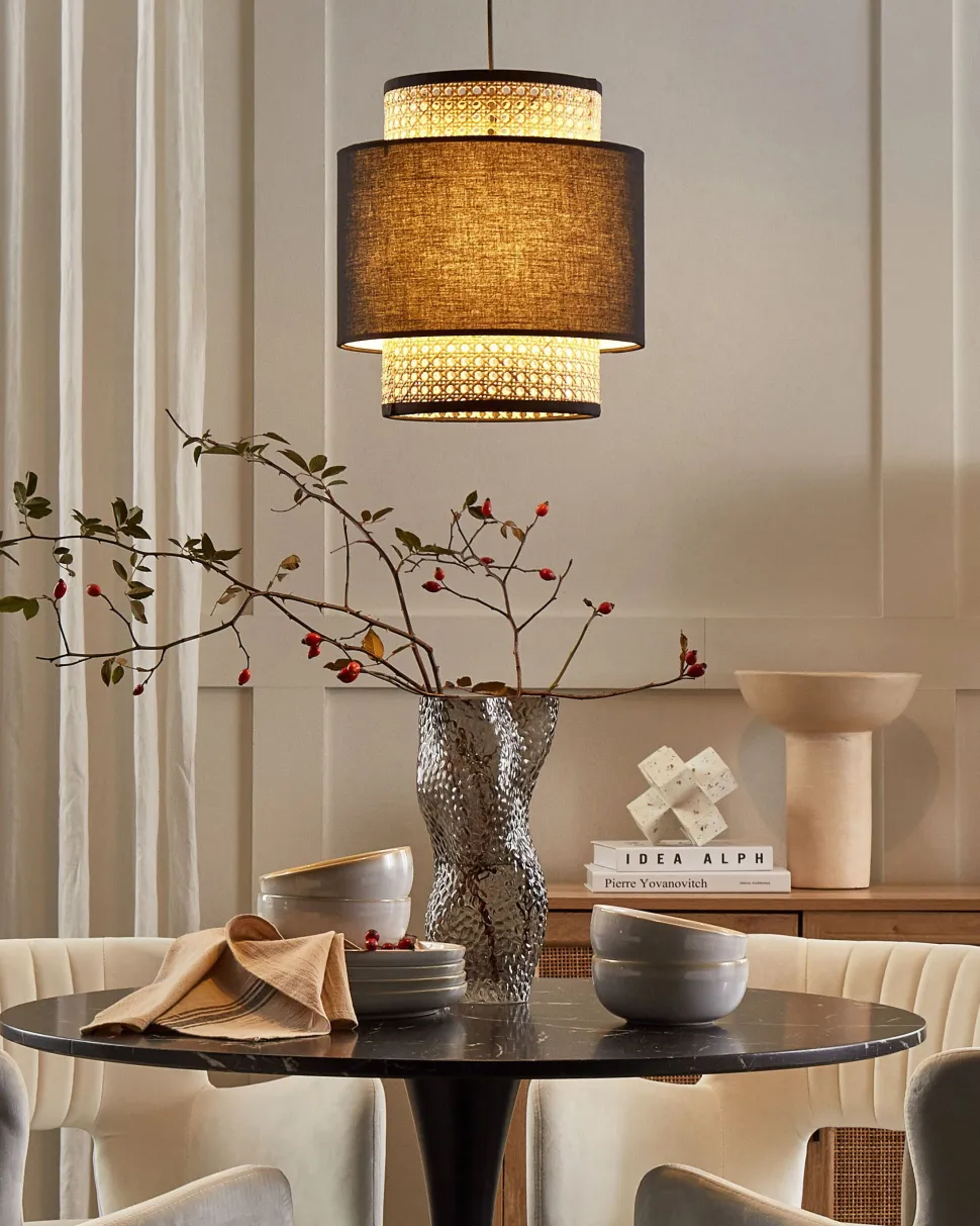 Candeeiro De Teto Suspenso Em Rattan Preto Natural 186 Cm Boeri