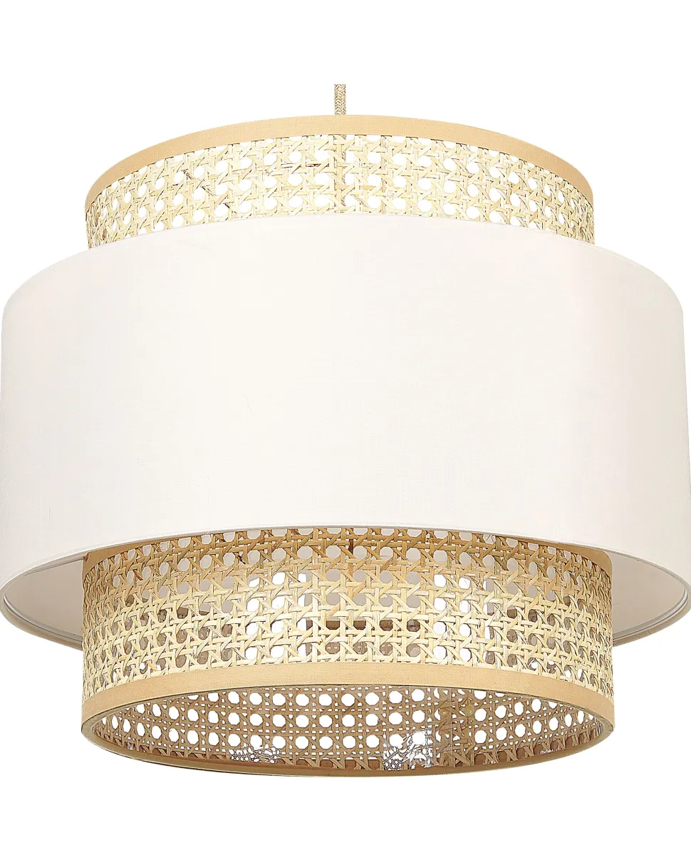 Candeeiro De Teto Suspenso Em Rattan Creme E Natural 172 Cm Yumuri