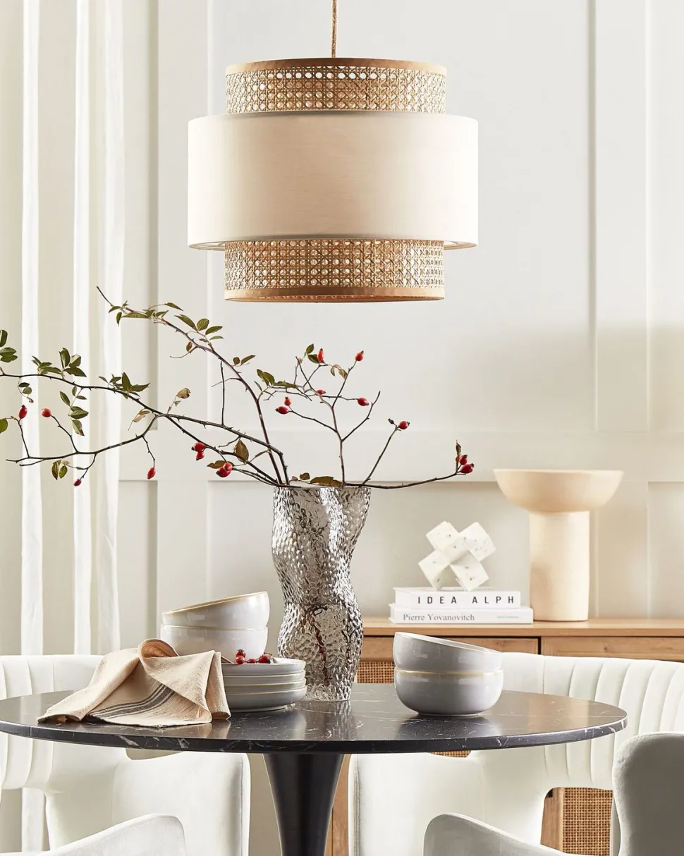 Candeeiro De Teto Suspenso Em Rattan Creme E Natural 172 Cm Yumuri