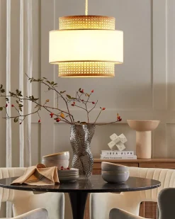 Candeeiro De Teto Suspenso Em Rattan Creme E Natural 172 Cm Yumuri