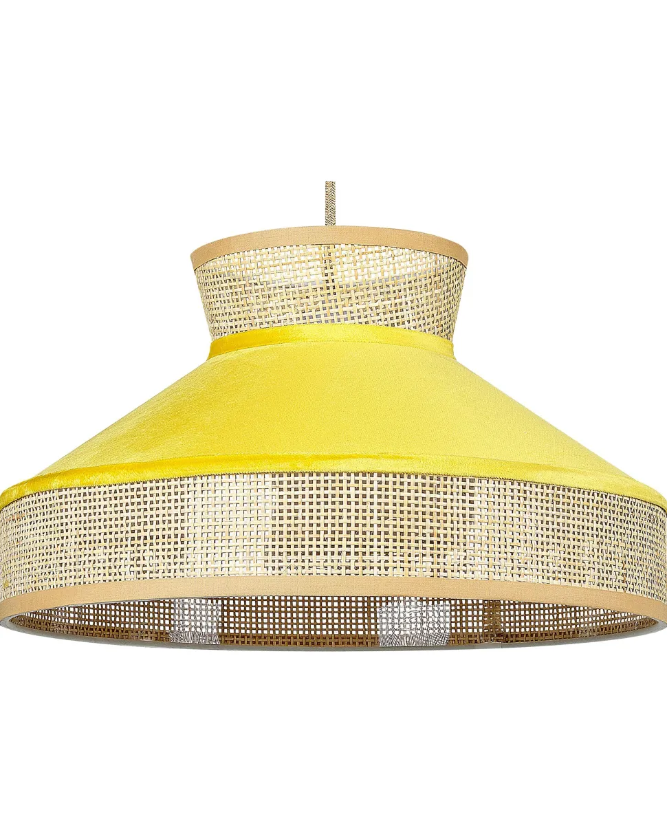 Candeeiro De Teto Suspenso Em Rattan Amarelo E Natural Batali