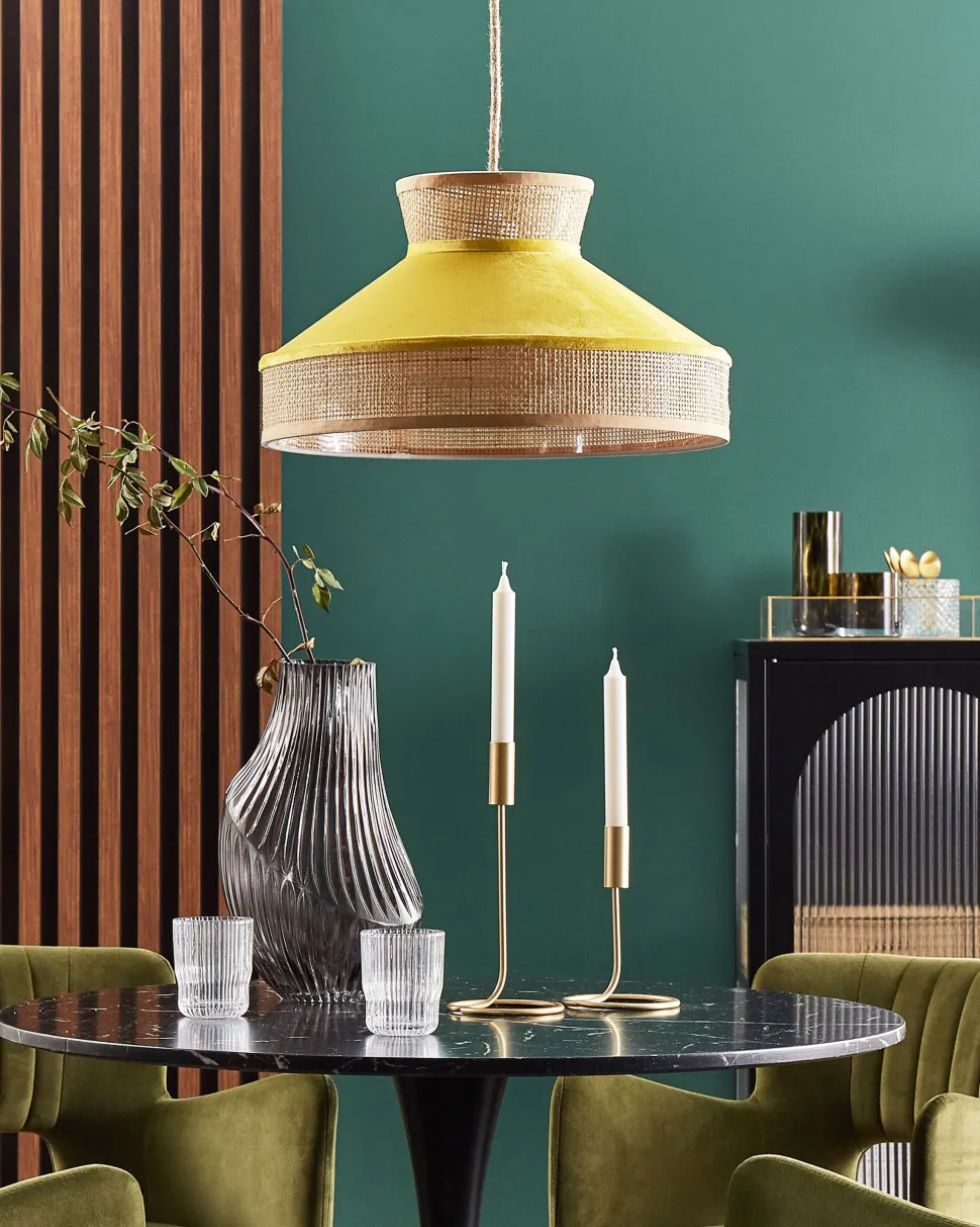 Candeeiro De Teto Suspenso Em Rattan Amarelo E Natural Batali