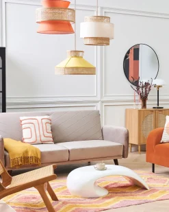 Candeeiro De Teto Suspenso Em Rattan Amarelo E Natural Batali