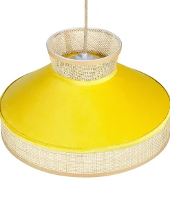 Candeeiro De Teto Suspenso Em Rattan Amarelo E Natural Batali