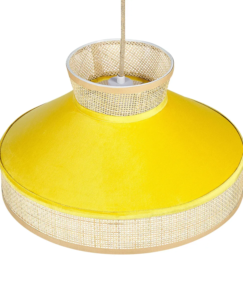 Candeeiro De Teto Suspenso Em Rattan Amarelo E Natural Batali