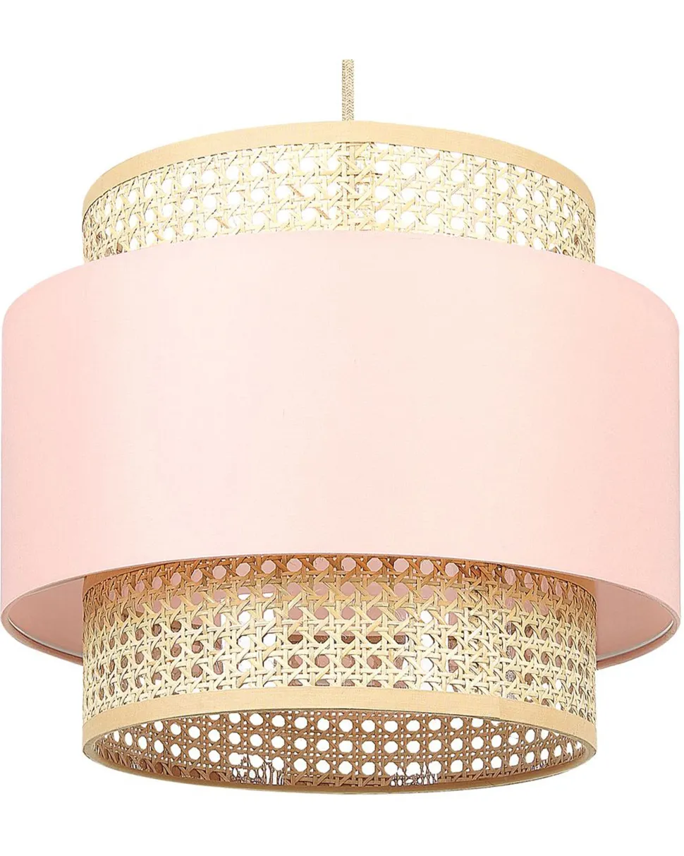 Candeeiro De Teto Suspenso Em Rattan Rosa E Natural 172 Cm Yumuri