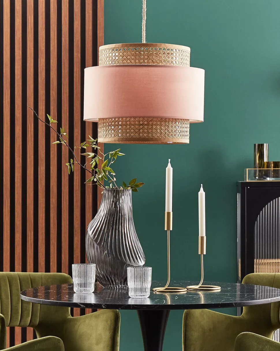 Candeeiro De Teto Suspenso Em Rattan Rosa E Natural 172 Cm Yumuri