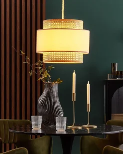 Candeeiro De Teto Suspenso Em Rattan Rosa E Natural 172 Cm Yumuri