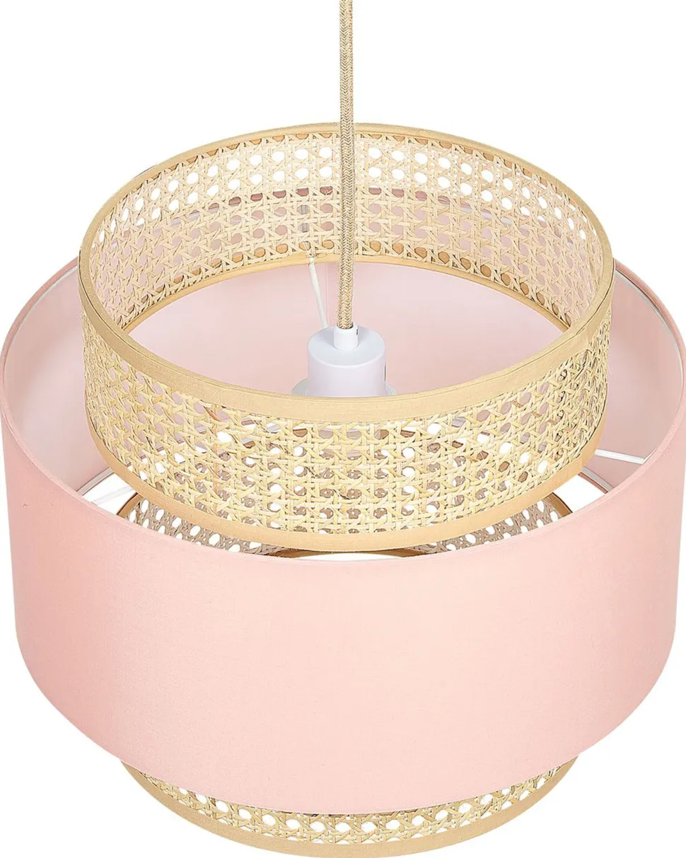 Candeeiro De Teto Suspenso Em Rattan Rosa E Natural 172 Cm Yumuri