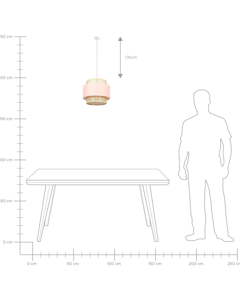 Candeeiro De Teto Suspenso Em Rattan Rosa E Natural 172 Cm Yumuri
