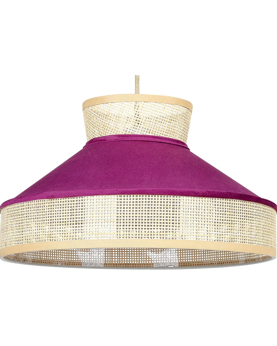 Candeeiro De Teto Suspenso Em Rattan Rosa E Natural Batali