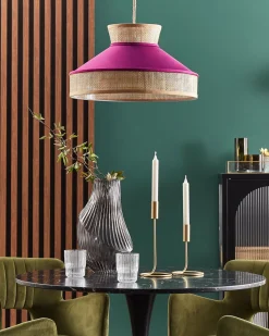 Candeeiro De Teto Suspenso Em Rattan Rosa E Natural Batali