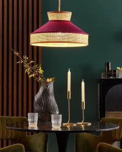 Candeeiro De Teto Suspenso Em Rattan Rosa E Natural Batali