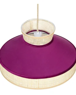 Candeeiro De Teto Suspenso Em Rattan Rosa E Natural Batali