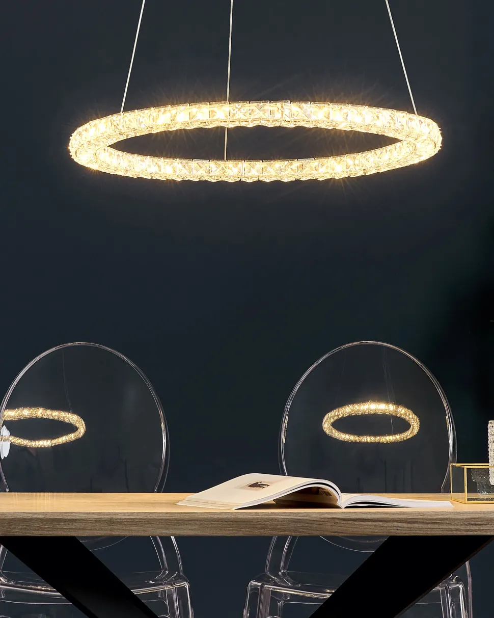 Candeeiro Led Em Cristal E Metal Prateado Magat