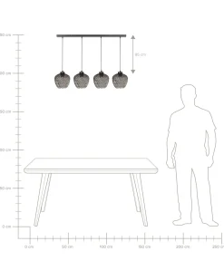Candeeiro Suspenso Com 4 Abajures Cinzento Sherry