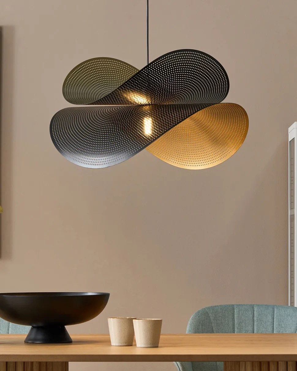 Candeeiro Suspenso Em Metal Preto E Dourado Doyles